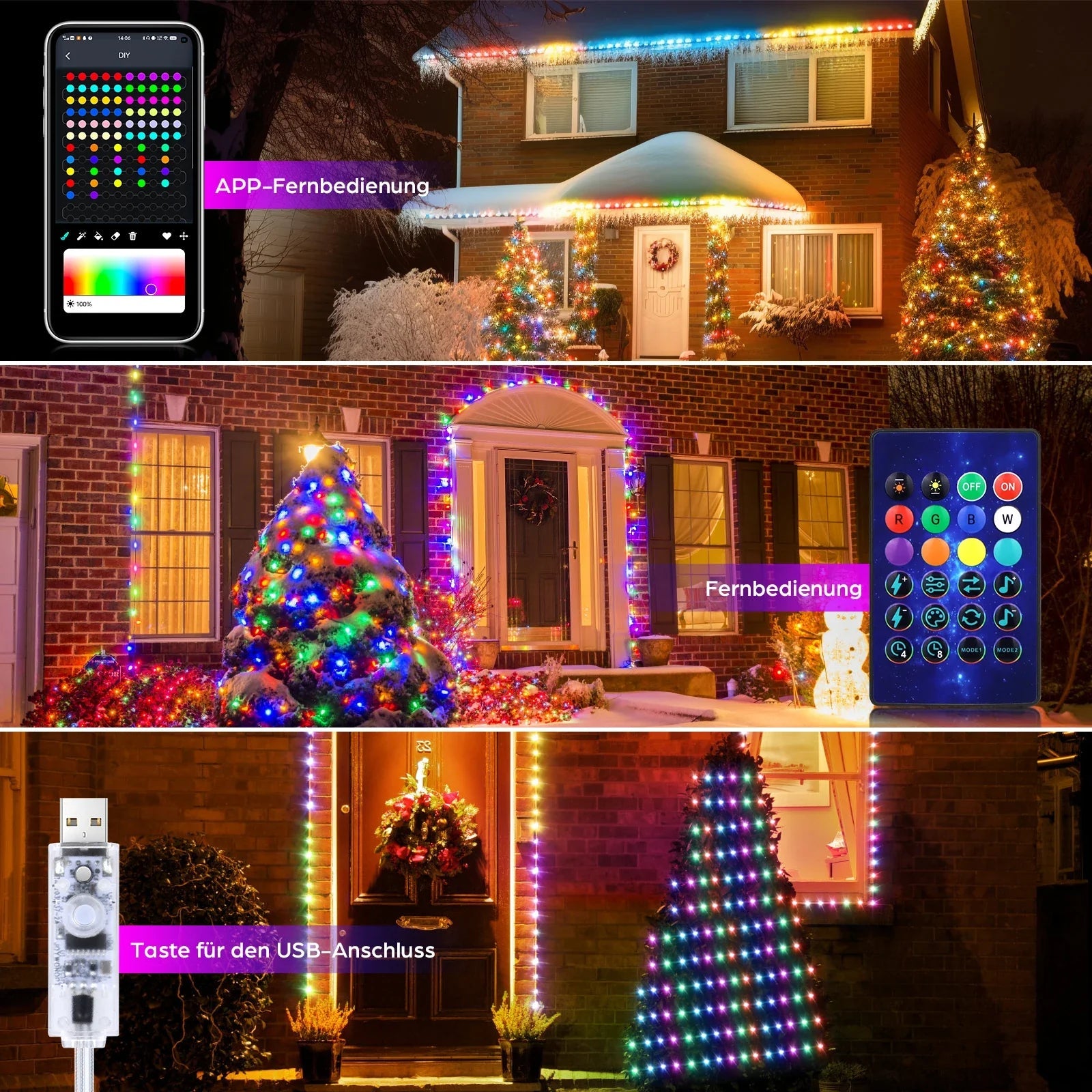 Lampki LED USB 5V z aplikacją i pilotem do dekoracji choinki ChristmasFinds™🎄