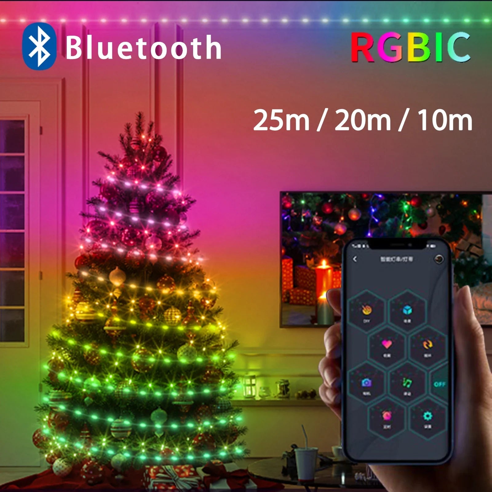 Lampki LED USB 5V z aplikacją i pilotem do dekoracji choinki ChristmasFinds™🎄