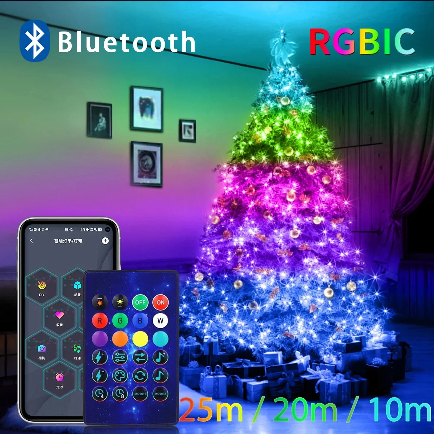Lampki LED USB 5V z aplikacją i pilotem do dekoracji choinki ChristmasFinds™🎄